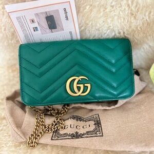 Gucci GG Marmont Matelasse Super Mini Bag in Emerald Green. *EUC